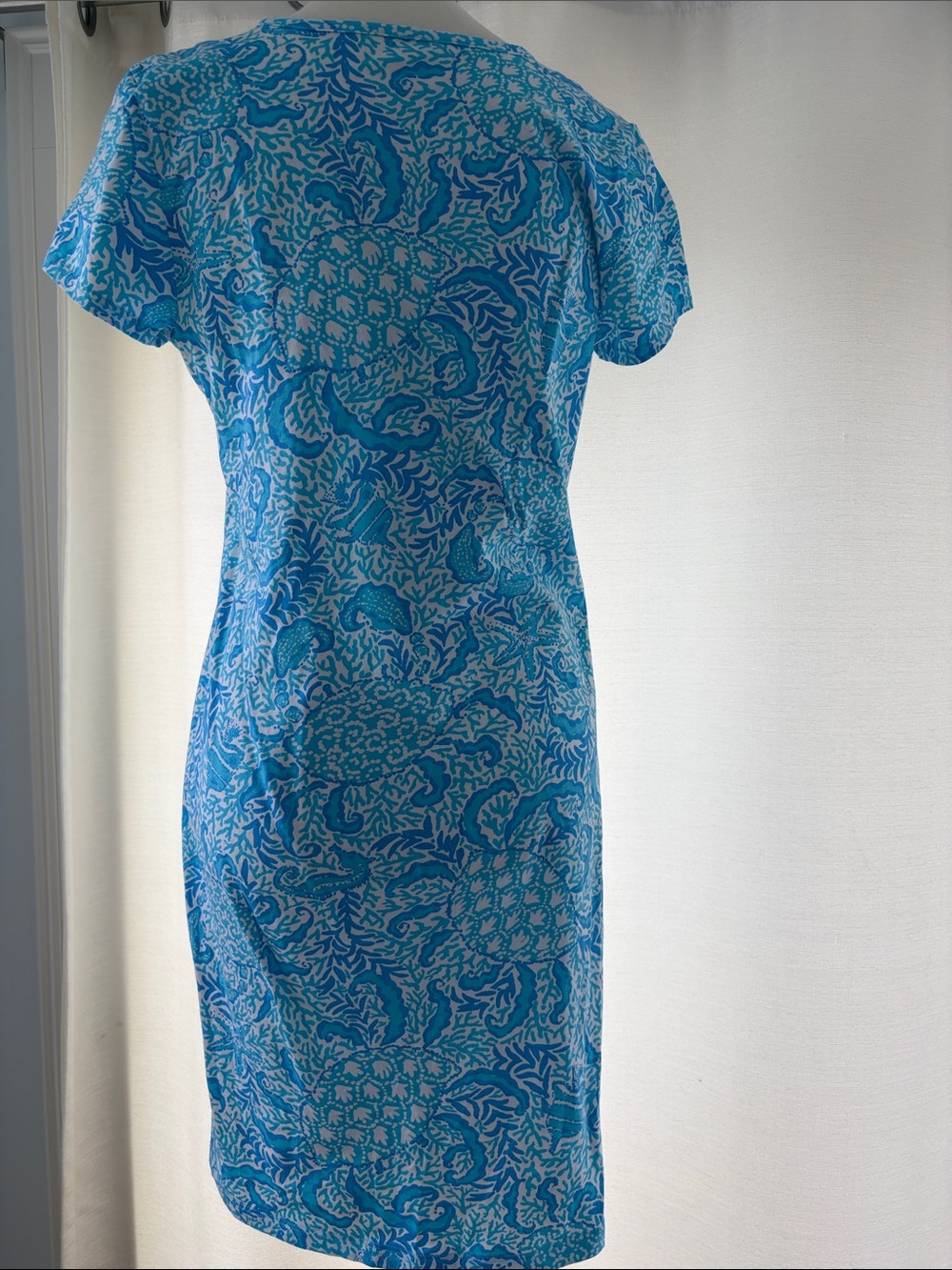 Lilly Pulitzer Blue and White Printed Short-Sleeve Shift Dress - Picture 2 of 5